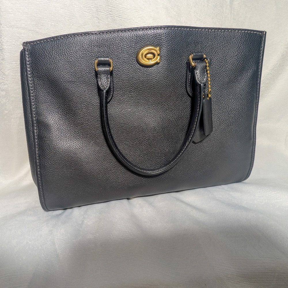 Coach Willow Tote 24 Black Pebble Leather Satchel Bag Gold Hardware CE730